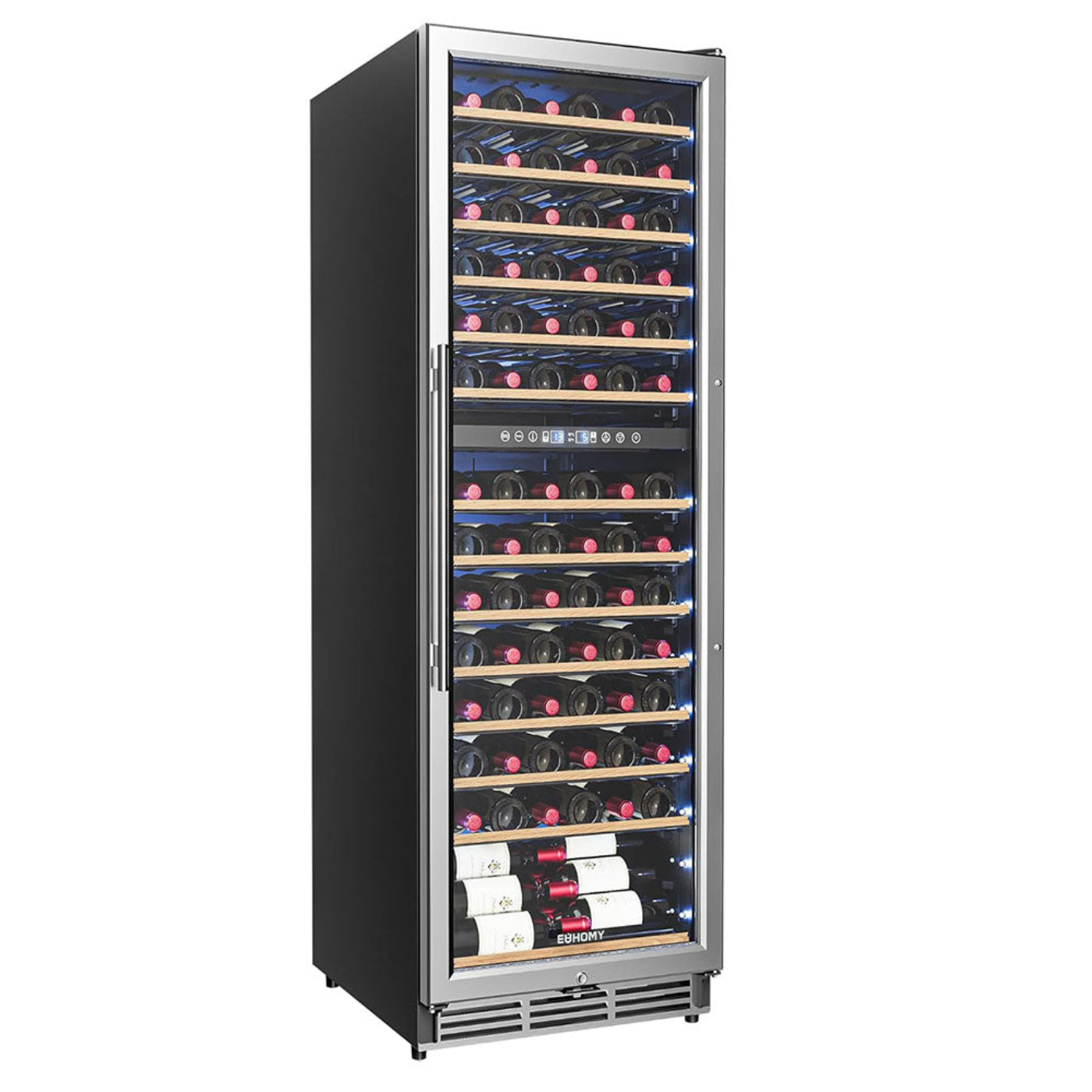 EUHOMY 24 Inch Wine Fridge Dual Zone, 154 Bottle Wine Cooler Refrigerator with Glass Door, Powerful Compressor Cooling - BRU-14