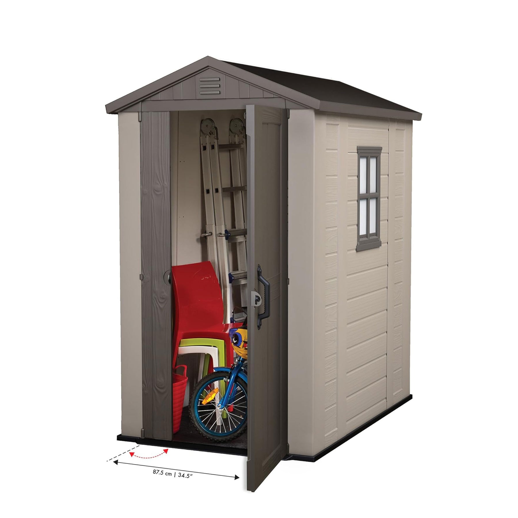 Keter Factor 4 x 6 Foot Outdoor Garden Tool Storage Shed with Window, Brown - 393904