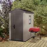 Keter Factor 4 x 6 Foot Outdoor Garden Tool Storage Shed with Window, Brown - 393904