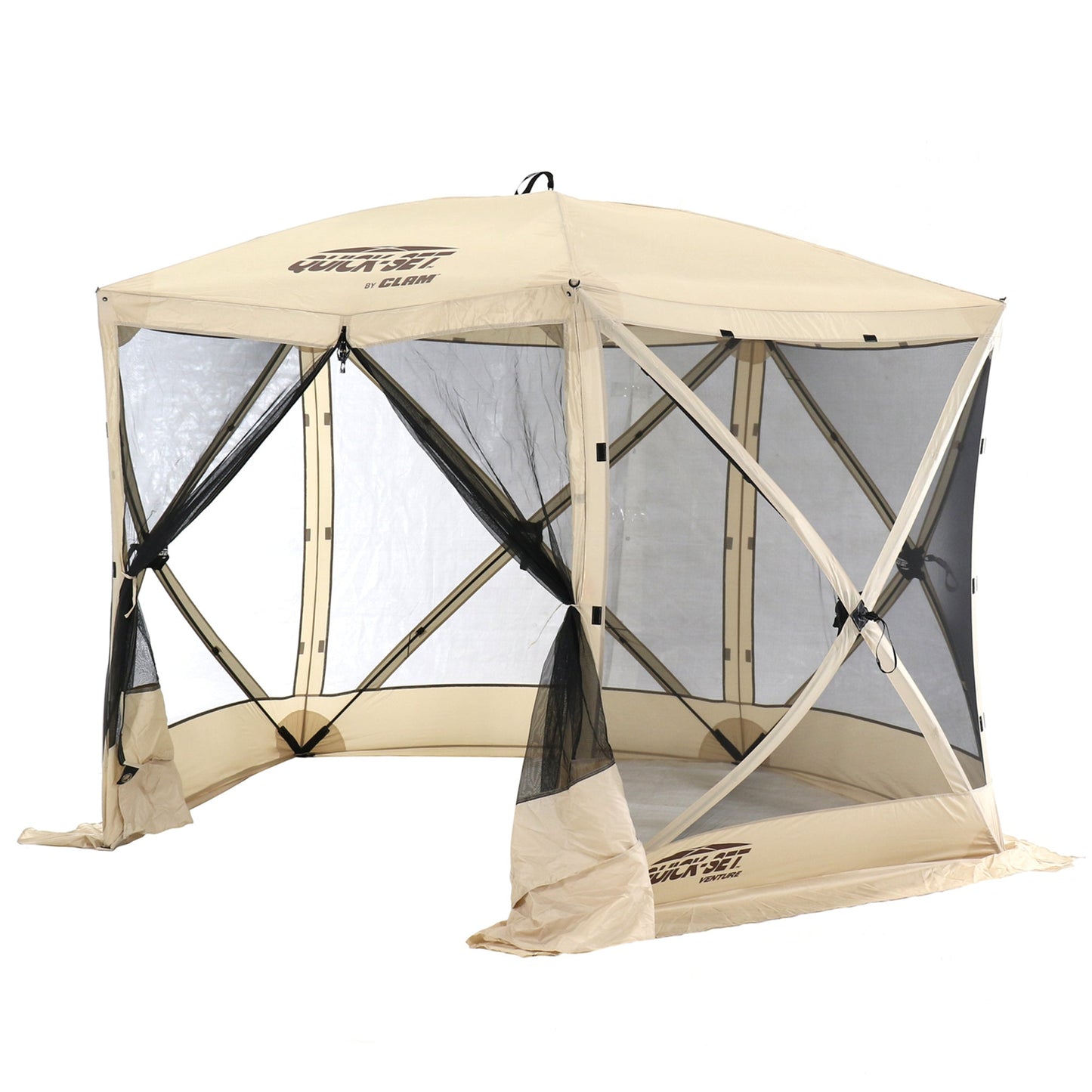 CLAM Quick Set Venture Canopy with Clam Quick Set Screen Hub Tent, Tan (2 Pack) - 399164