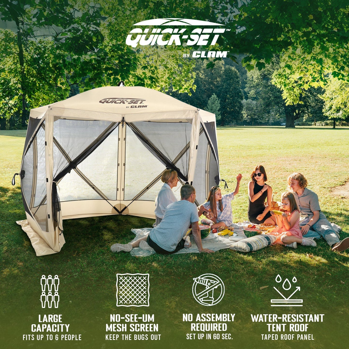 CLAM Quick Set Venture Canopy with Clam Quick Set Screen Hub Tent, Tan (2 Pack) - 399164