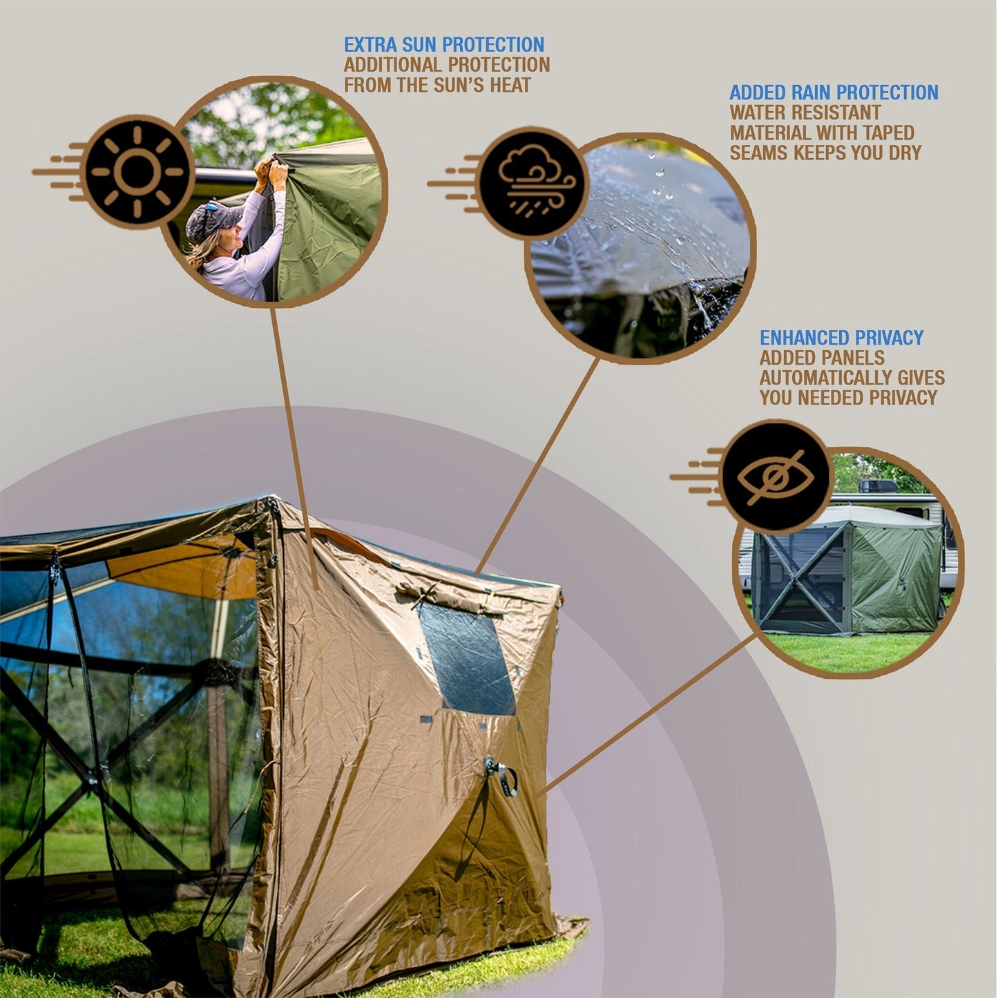 CLAM Quick Set Venture Canopy with Clam Quick Set Screen Hub Tent, Tan (2 Pack) - 399164