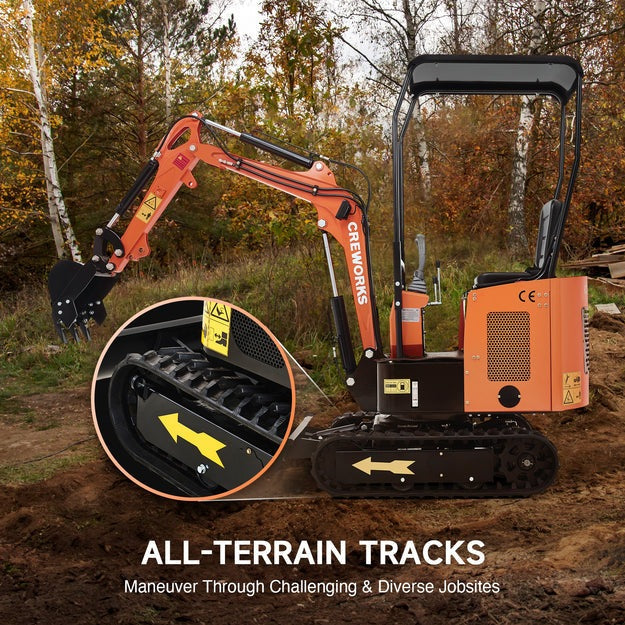 Creworks 13.8 Hp Kubota Engine 1.1 Ton Mini Excavator with All-Terrain Tracks