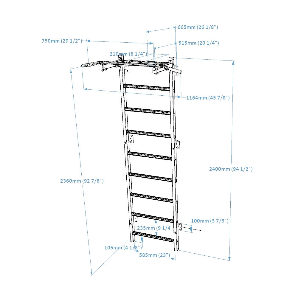 BenchK Swedish Ladder w/ Pull Up Bar - Black