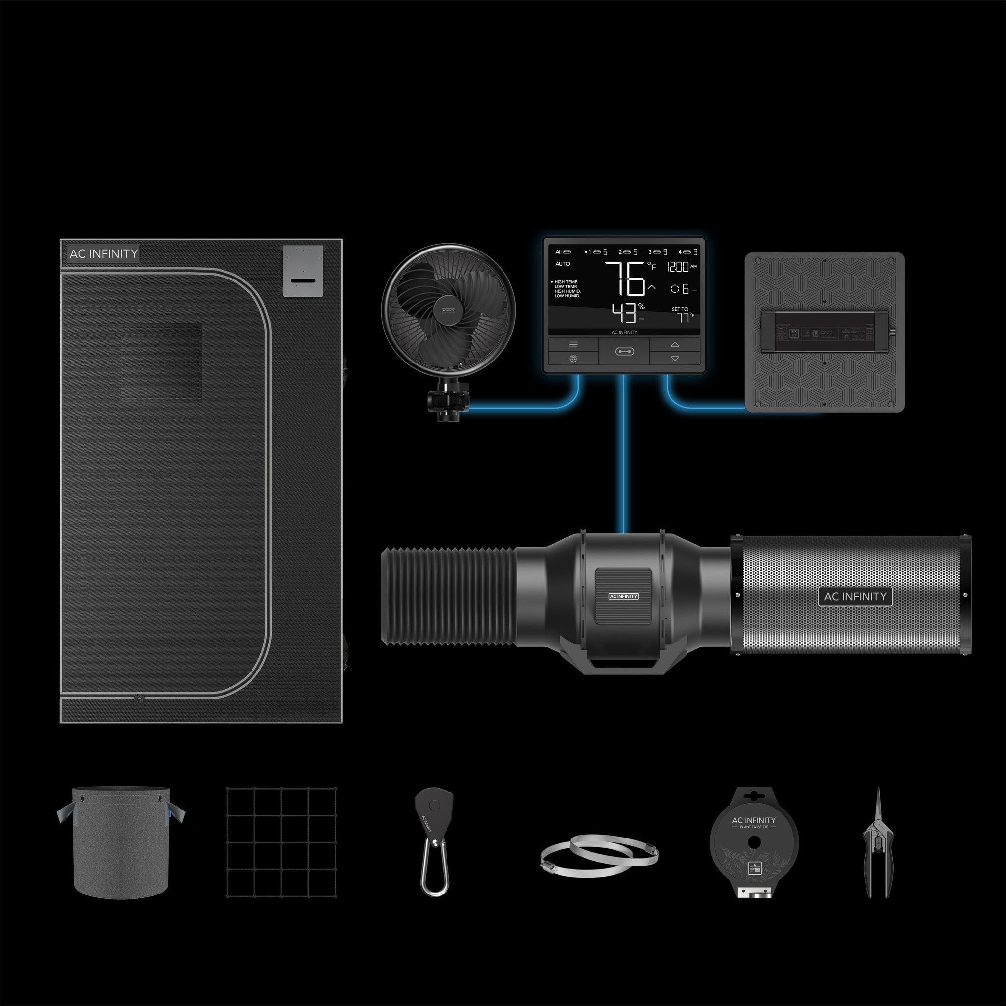AC Infinity ADVANCE Grow Tent System 4' x 4' | 4-plant Kit | Integrated Smart Controls To Automate Ventilation, Circulation, Full Spectrum LED Grow Light AC-PKB44