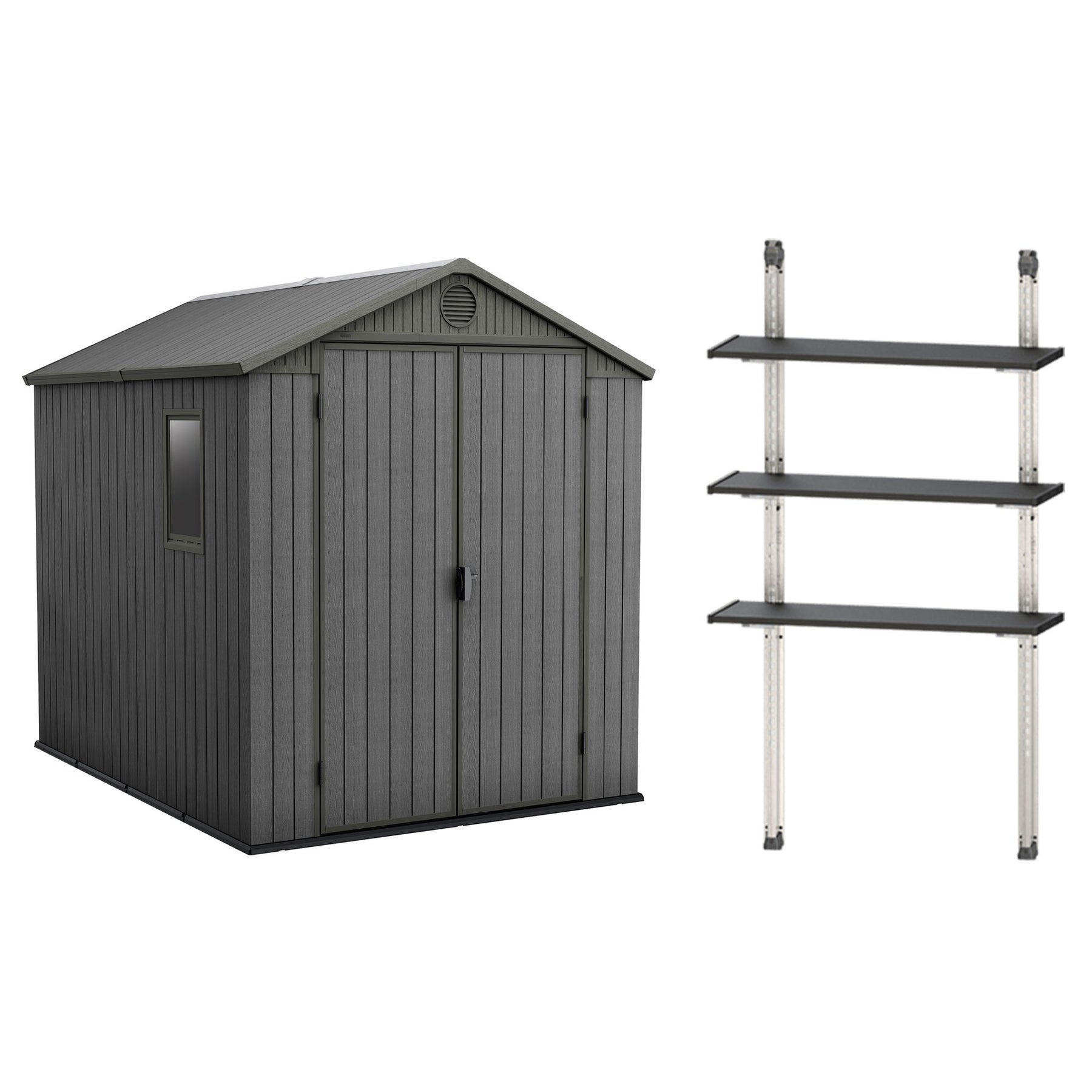 Keter Darwin 6x8 Foot Outdoor Garden Storage Shed with 40 Inch Steel Shelf Kit - 406043