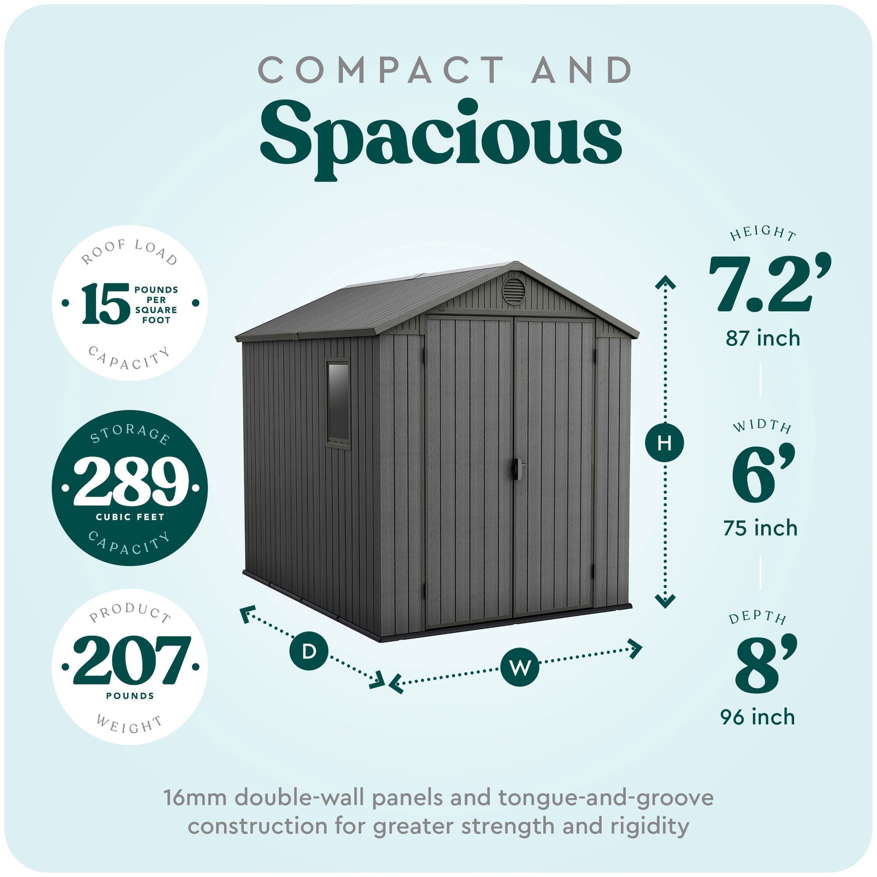 Keter Darwin 6x8 Foot Outdoor Garden Storage Shed with 40 Inch Steel Shelf Kit - 406043