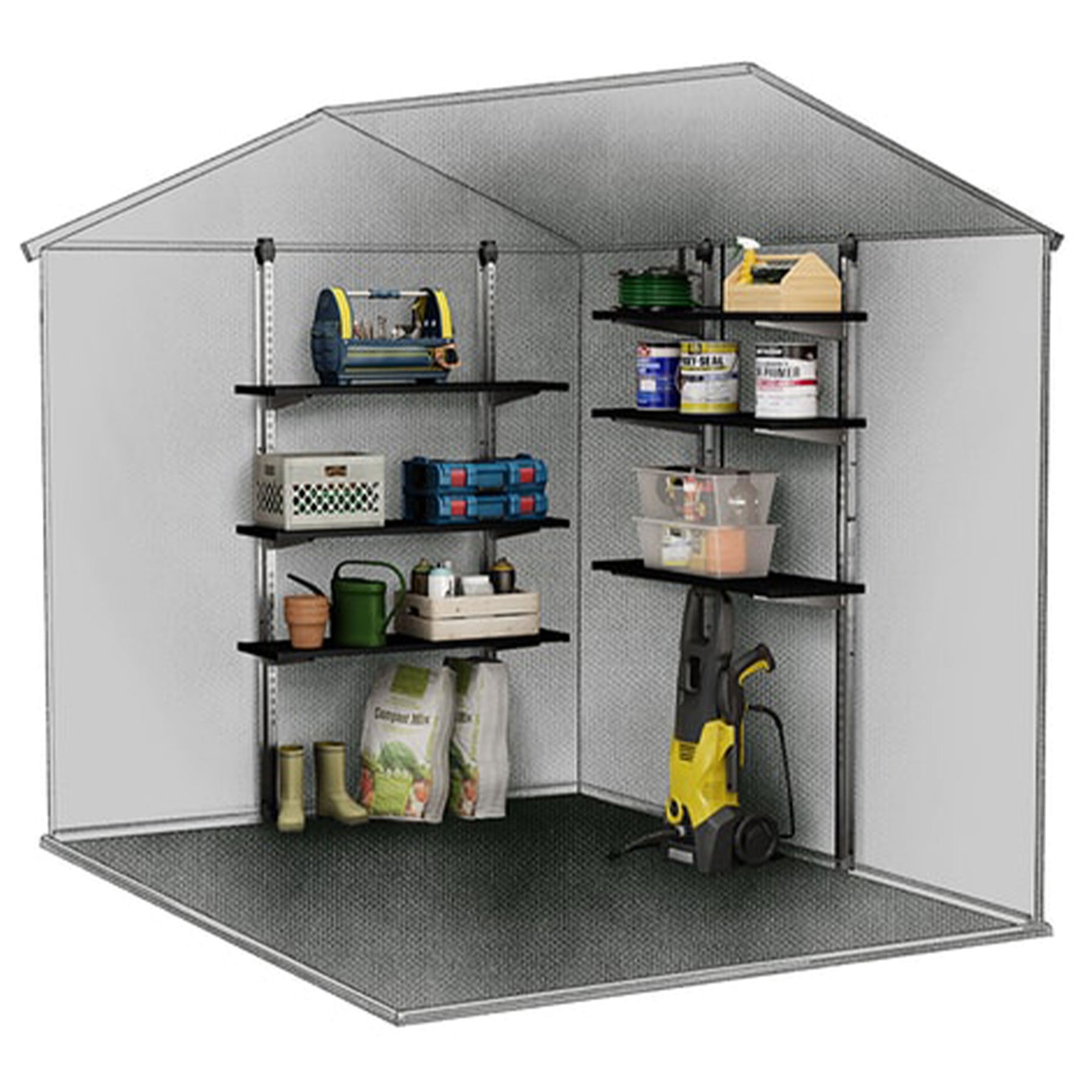 Keter Darwin 6x8 Foot Outdoor Garden Storage Shed with 40 Inch Steel Shelf Kit - 406043