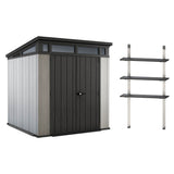 Keter Artisan 7x7 Foot Outdoor Garden Storage Shed with 40 Inch Steel Shelf Kit - 406045