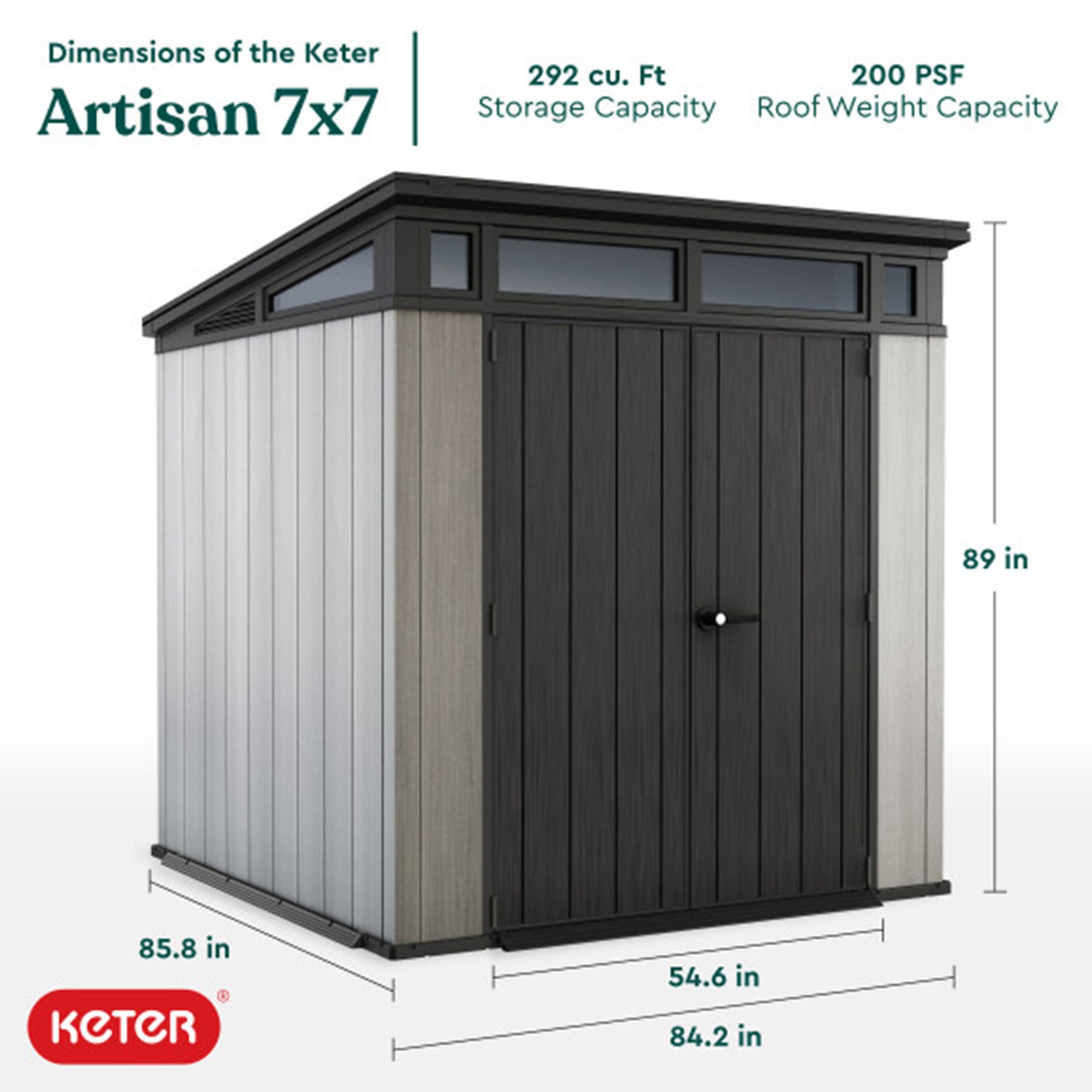 Keter Artisan 7x7 Foot Outdoor Garden Storage Shed with 40 Inch Steel Shelf Kit - 406045