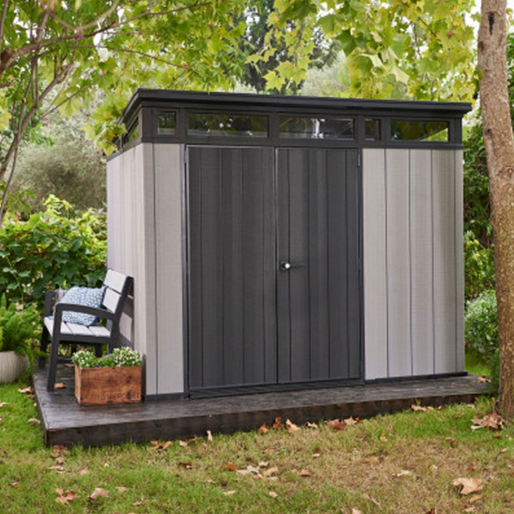 Keter Artisan 9x7 Foot Outdoor Garden Storage Shed with 40 Inch Steel Shelf Kit - 406046