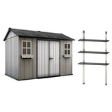 Keter Oakland 11 x 7.5' Outdoor Garden Storage Shed with 40 Inch Steel Shelf Kit - 406047