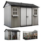 Keter Oakland 11 x 7.5' Outdoor Garden Storage Shed with 40 Inch Steel Shelf Kit - 406047