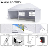 Outfine Canopy 10'x20' Pop Up Canopy Gazebo Commercial Tent with 4 Removable Sidewalls, Stakes X12, Ropes X6 for Patio Outdoor Party Events - B0B6VG1F73