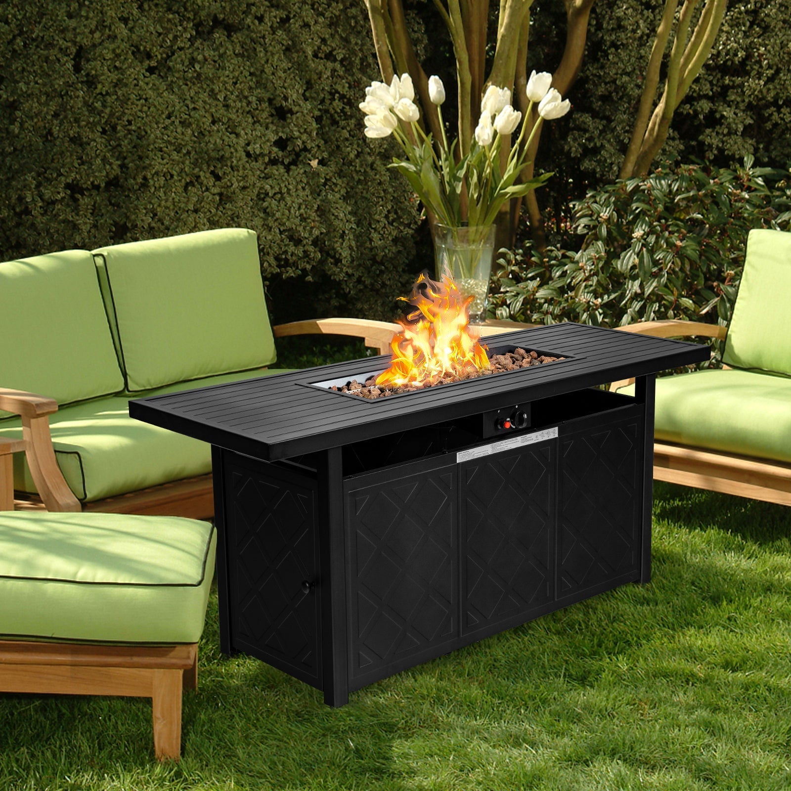 Costway Fire Pit Table with Lid 57" 50,000 BTU Propane Gas New - NP10210US-BK