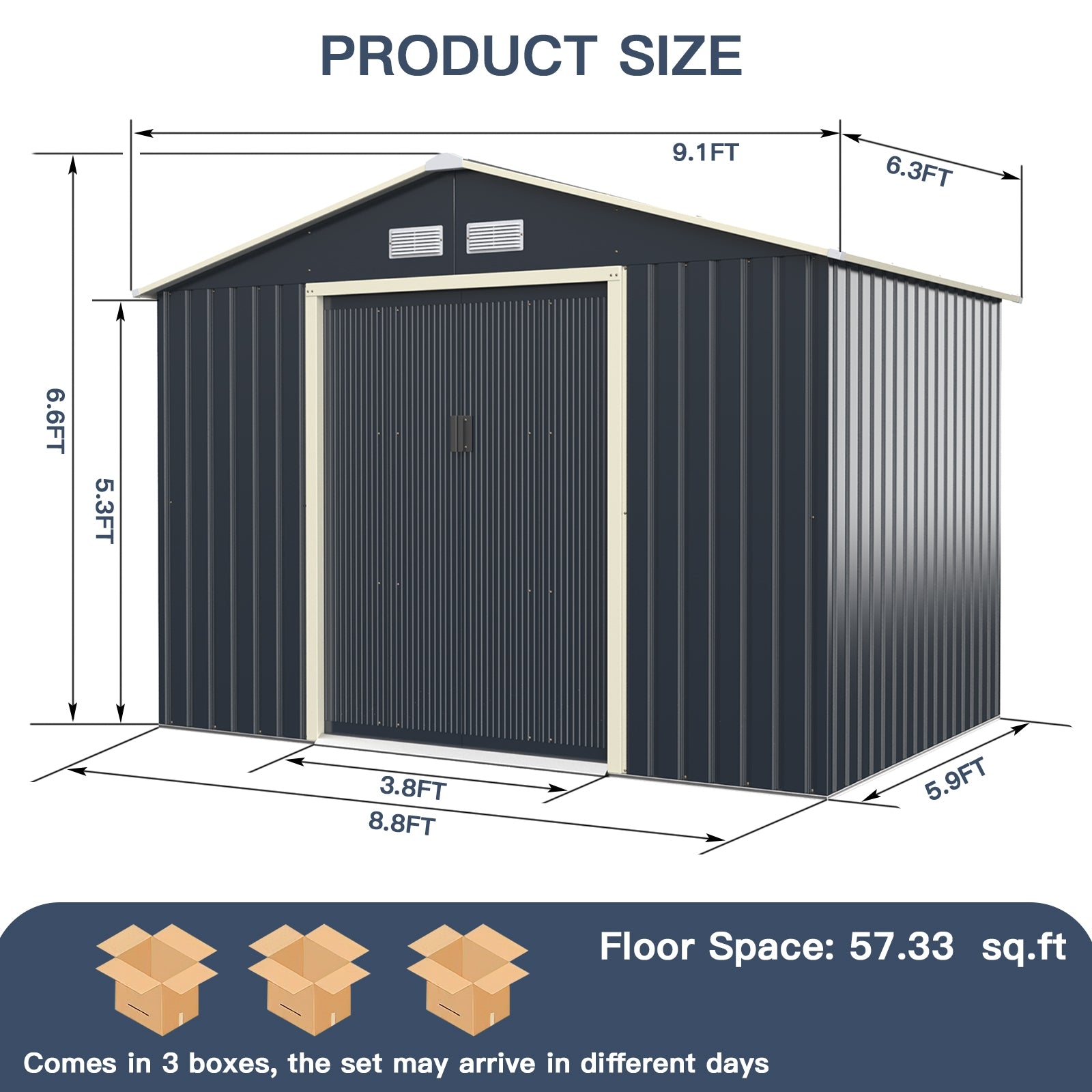 Costway Metal Storage Shed 9' x 6' with Sliding Double Lockable Doors New - GT3732GR+