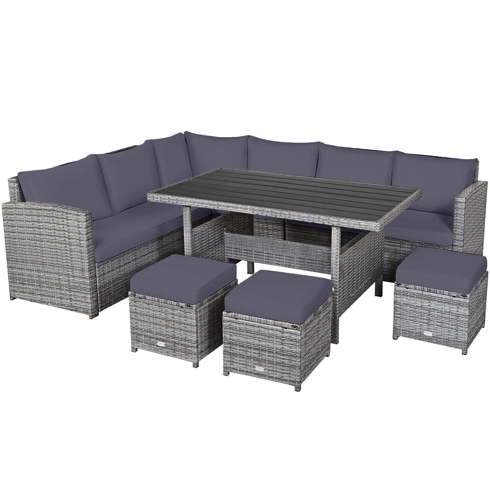 Costway Outdoor Wicker Sectional Sofa Set with Dining Table 7 Pieces New - HW67190CTU+