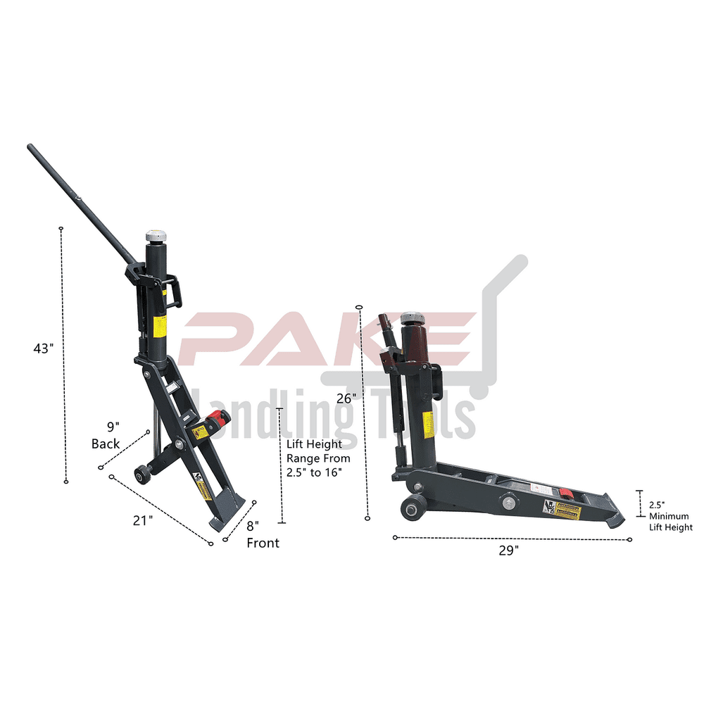 Pake Handling Tools Hydraulic Forklift Jack 15400 lb Capacity 2.5" - 16.5" Lift Range New - PAKHJ02