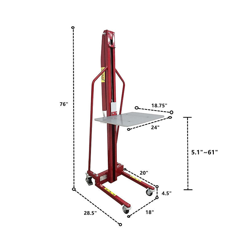 Pake Handling Tools Winch Stacker Manual Work Positioner Truck 440lb Capacity 61" Lift Height New - PAKMS05