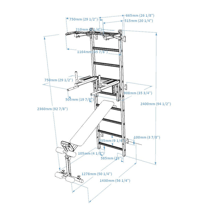 BenchK Swedish Ladder w/ Bench - White - 5903317830771