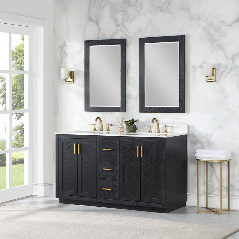 Altair Designs Gazsi 60" Double Bathroom Vanity Set with Grain White Composite Stone Countertop - 543060-BN-GW-NM - Backyard Provider