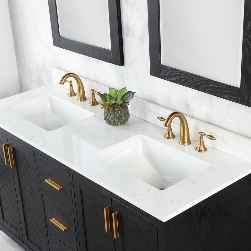 Altair Designs Gazsi 60" Double Bathroom Vanity Set with Grain White Composite Stone Countertop - 543060-BN-GW-NM - Backyard Provider