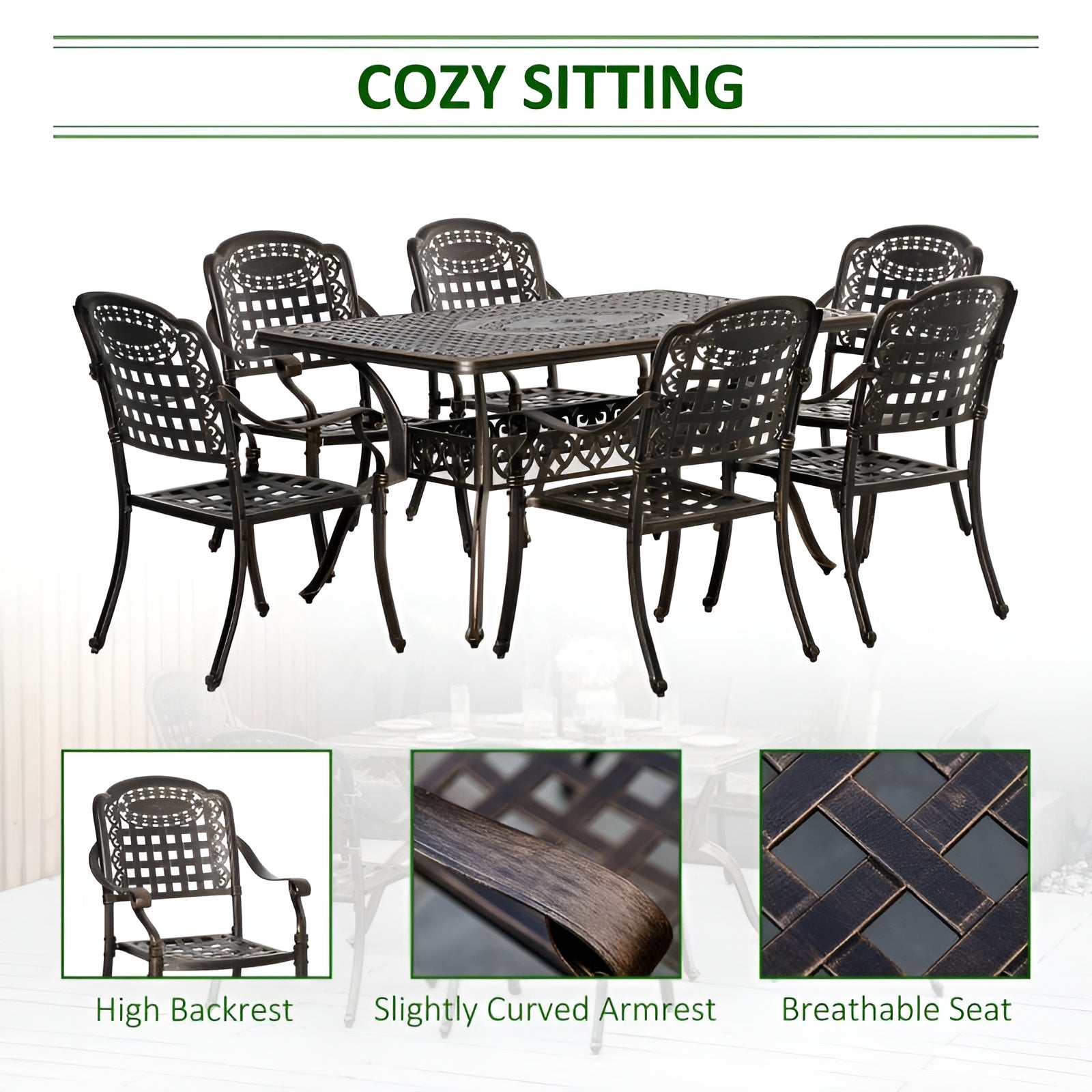 Outsunny 7-Piece Patio Dining Set, Cast Aluminum Outdoor Furniture Set - 84B-780