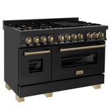 ZLINE Autograph 48 in. Gas Burner/Electric Oven Range in Black Stainless Steel and Champagne Bronze Accents, RABZ-48-CB