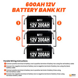 12V - 600AH - 7.6kWh Lithium Battery Bank - Backyard Provider