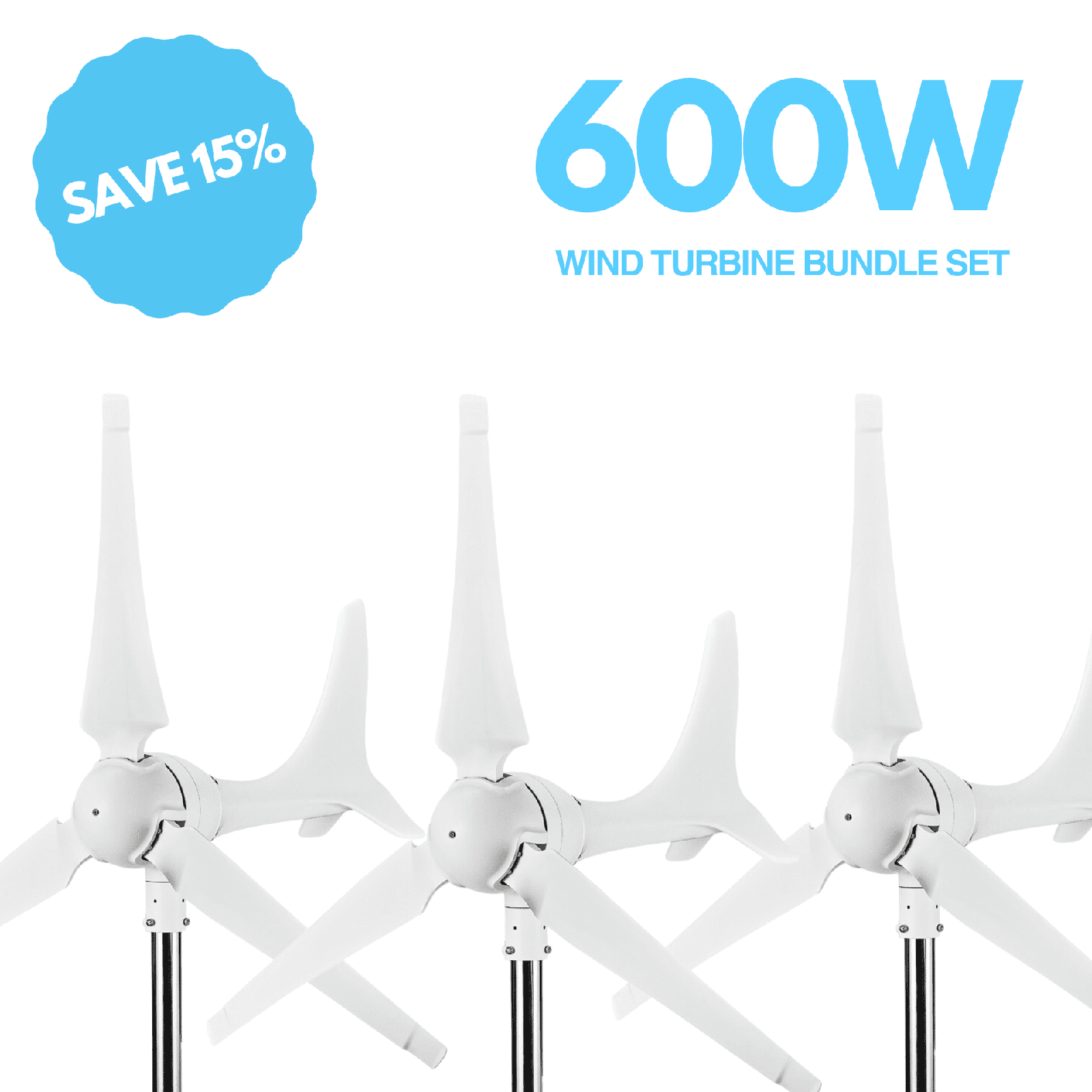 Automaxx Windmill 600W Home Wind Turbine Generator Kit Bundle Set - 600WHWTGKBSS