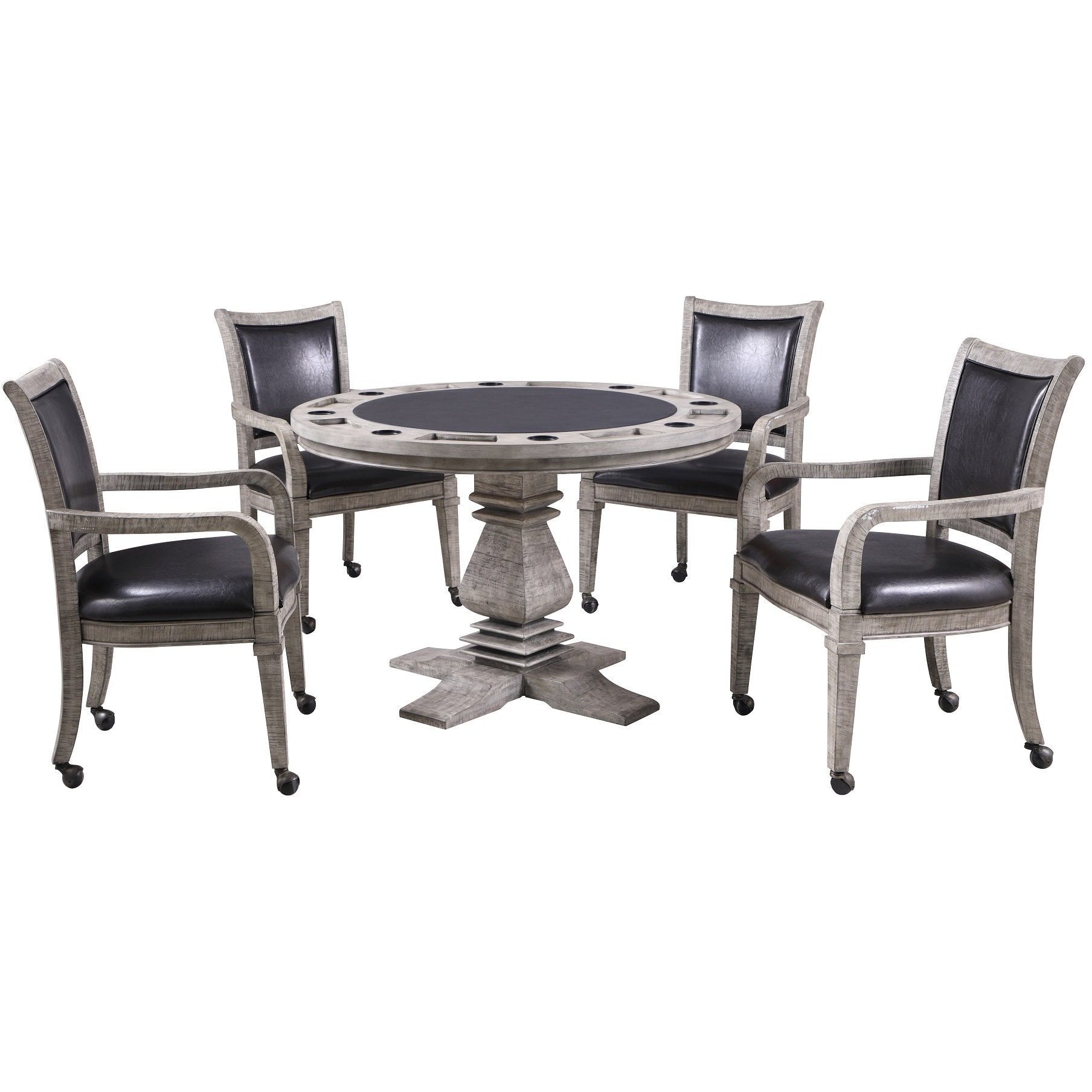 Hathaway Montecito Driftwood Round Poker Table with Chairs - BG5019