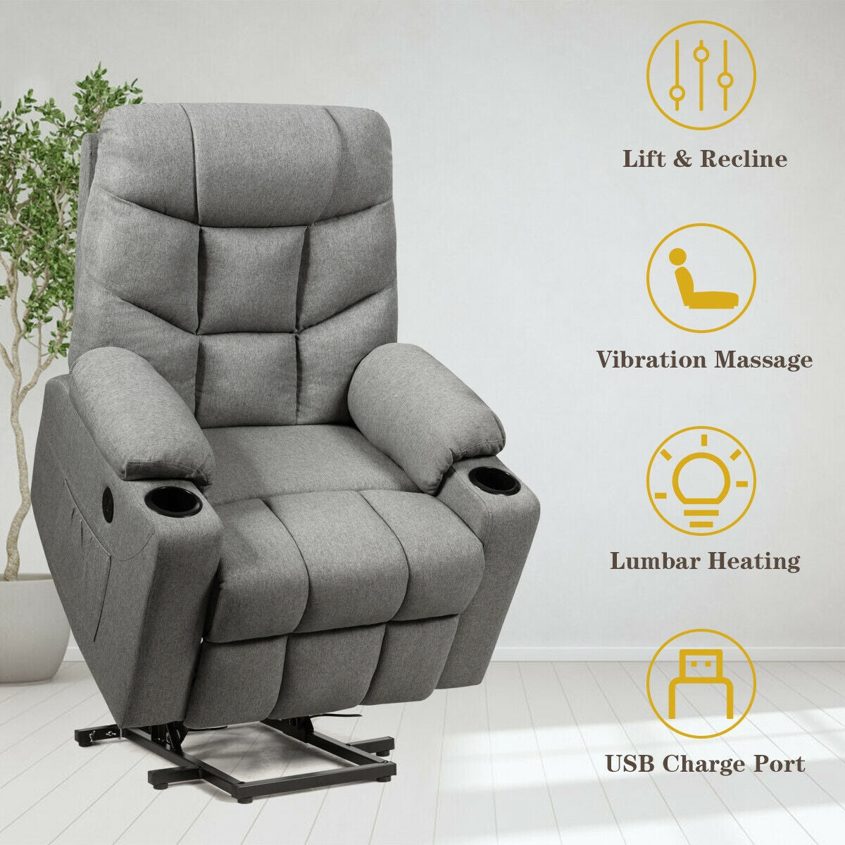 Costway Electric Massage Recliner with Power Lift 8-Point Massage and Lumbar Heat New - HW65587SL+