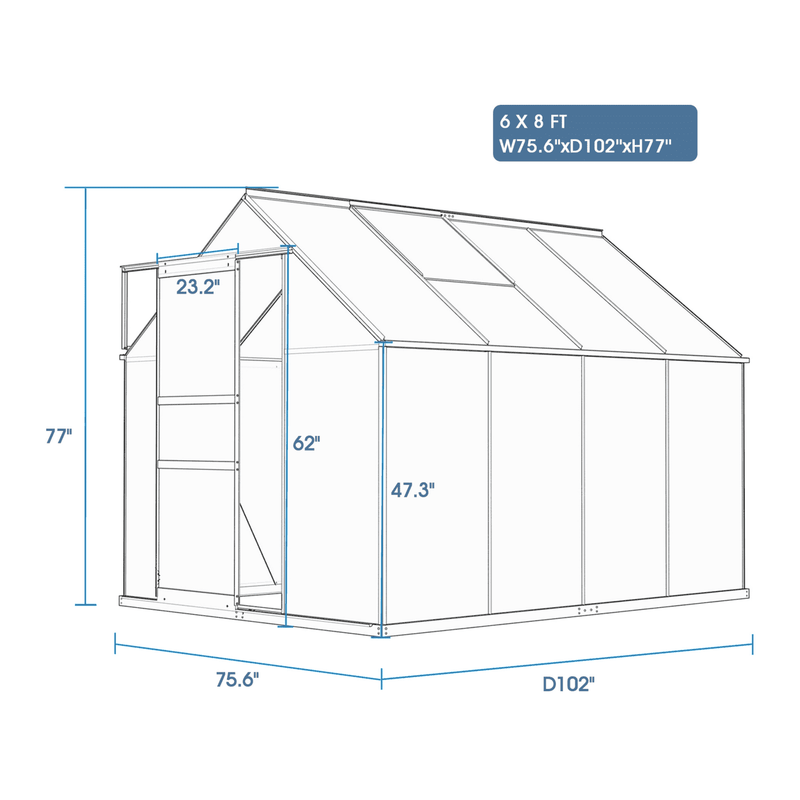 Chery Industrial Classic Greenhouse 6'x8' DOUGH0608WH01