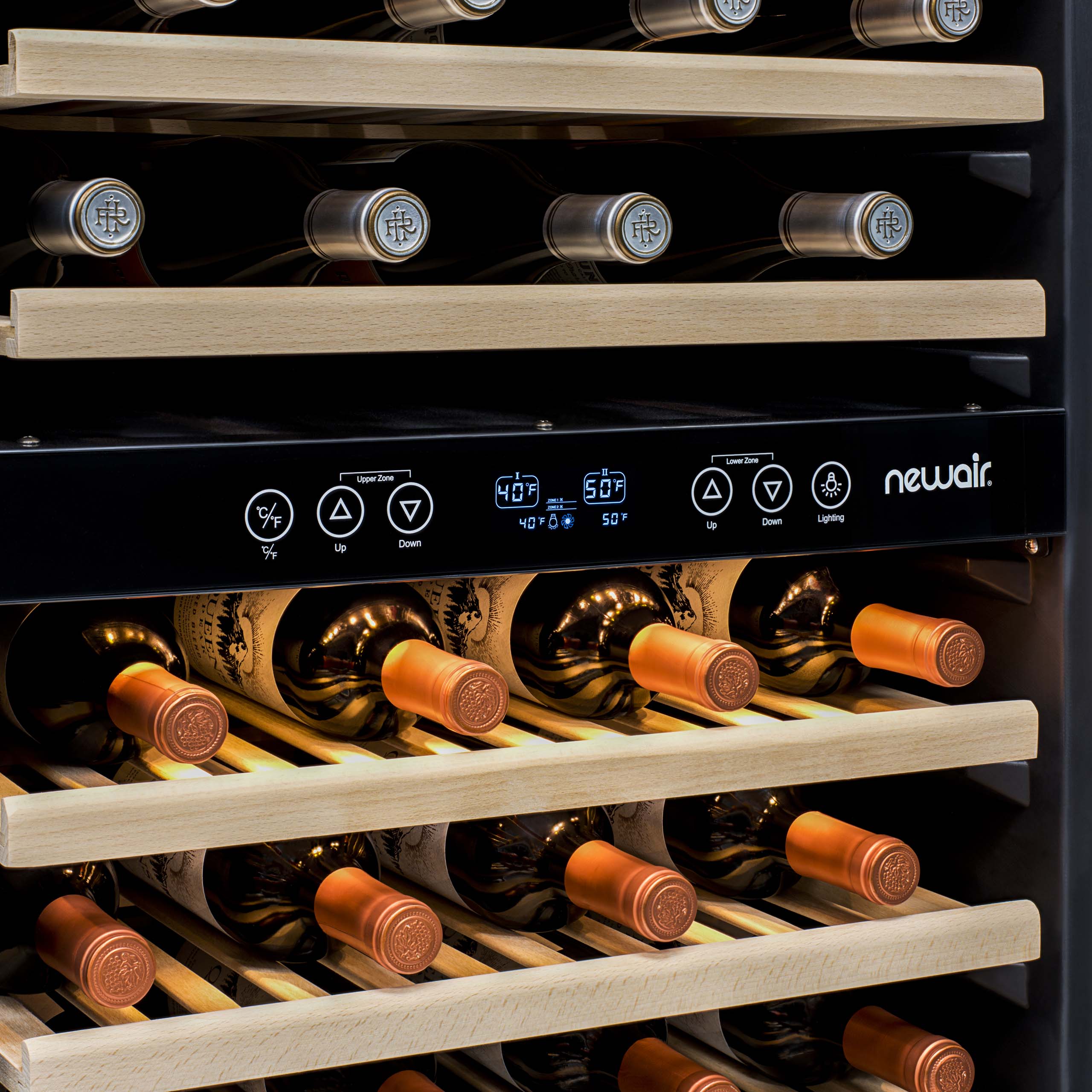 Newair - 27” 160-Bottle Dual-Zone Built-in/Freestanding Stainless Steel Wine Fridge AWR-1600DB - w/ Smooth Rolling Shelves