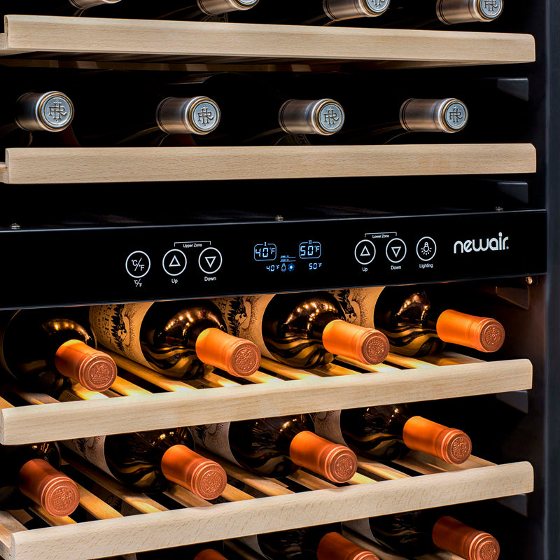 Newair - 27” 160-Bottle Dual-Zone Built-in/Freestanding Stainless Steel Wine Fridge AWR-1600DB - w/ Smooth Rolling Shelves