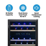 Newair - 24” 46-Bottle Dual-Zone Built-in/Freestanding Black Stainless Steel Wine Fridge NWC046BS00