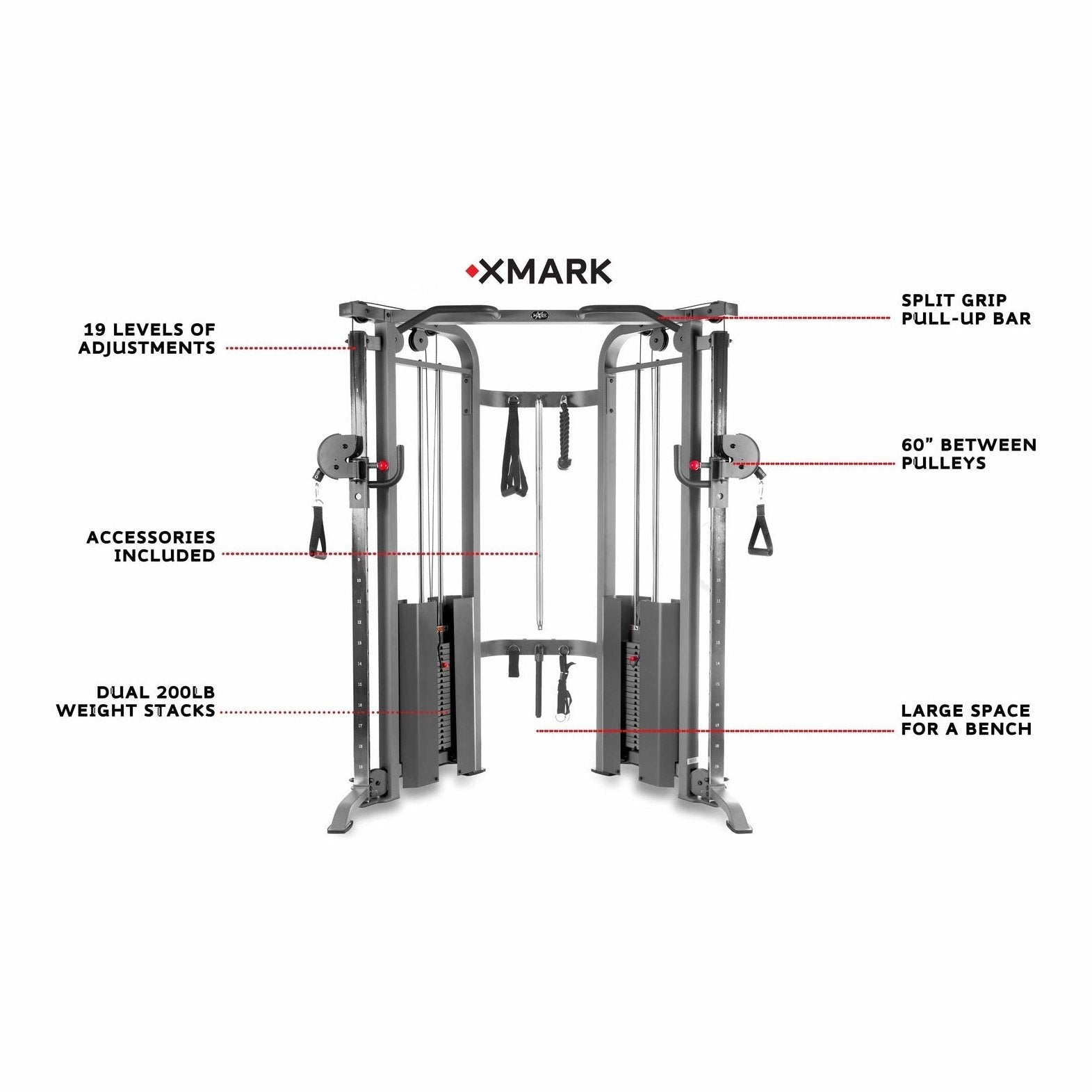 XMark Functional Trainer Cable Machine with Dual 200 lb Weight Stacks - XM-7626.1 - Backyard Provider