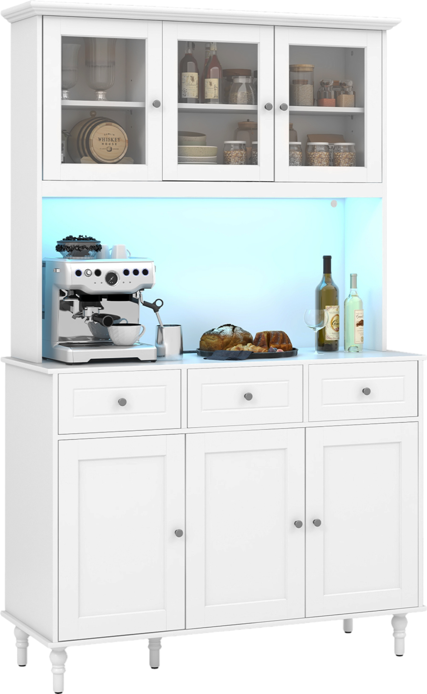 Costway Kitchen Pantry Storage Cabinet 77" with LED Lights and Power Outlets New - JV11631US-WH+