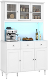 Costway Kitchen Pantry Storage Cabinet 77" with LED Lights and Power Outlets New - JV11631US-WH+