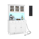 Costway Kitchen Pantry Storage Cabinet 77" with LED Lights and Power Outlets New - JV11631US-WH+