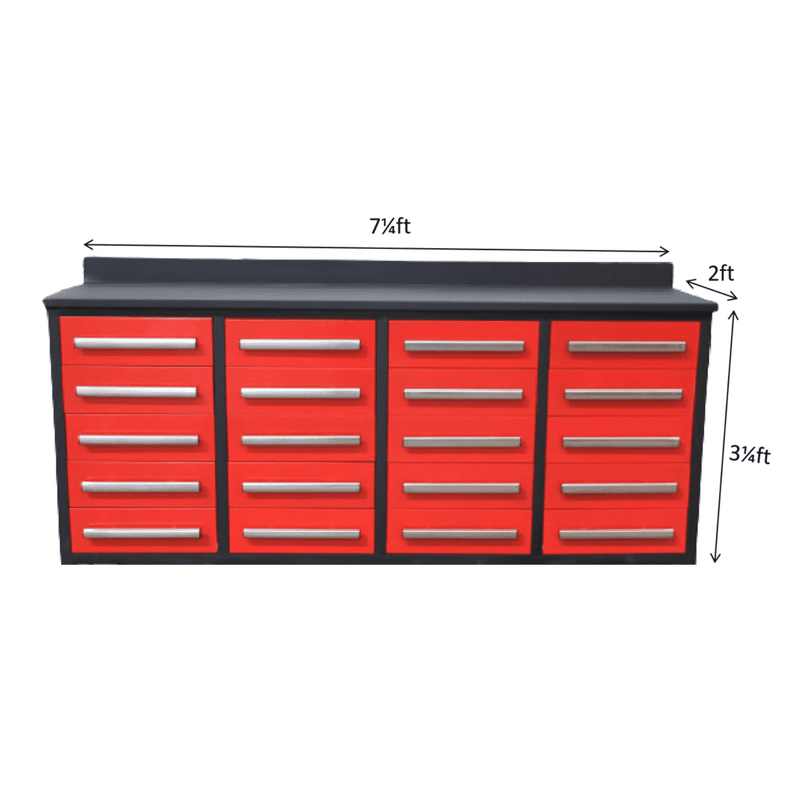 Chery Industrial 7' Garage Storage Cabinets with Workbench 20 Drawers