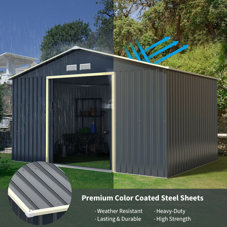 Costway Metal Storage Shed 11' x 8' with Sliding Double Lockable Doors New - GT3733GR+