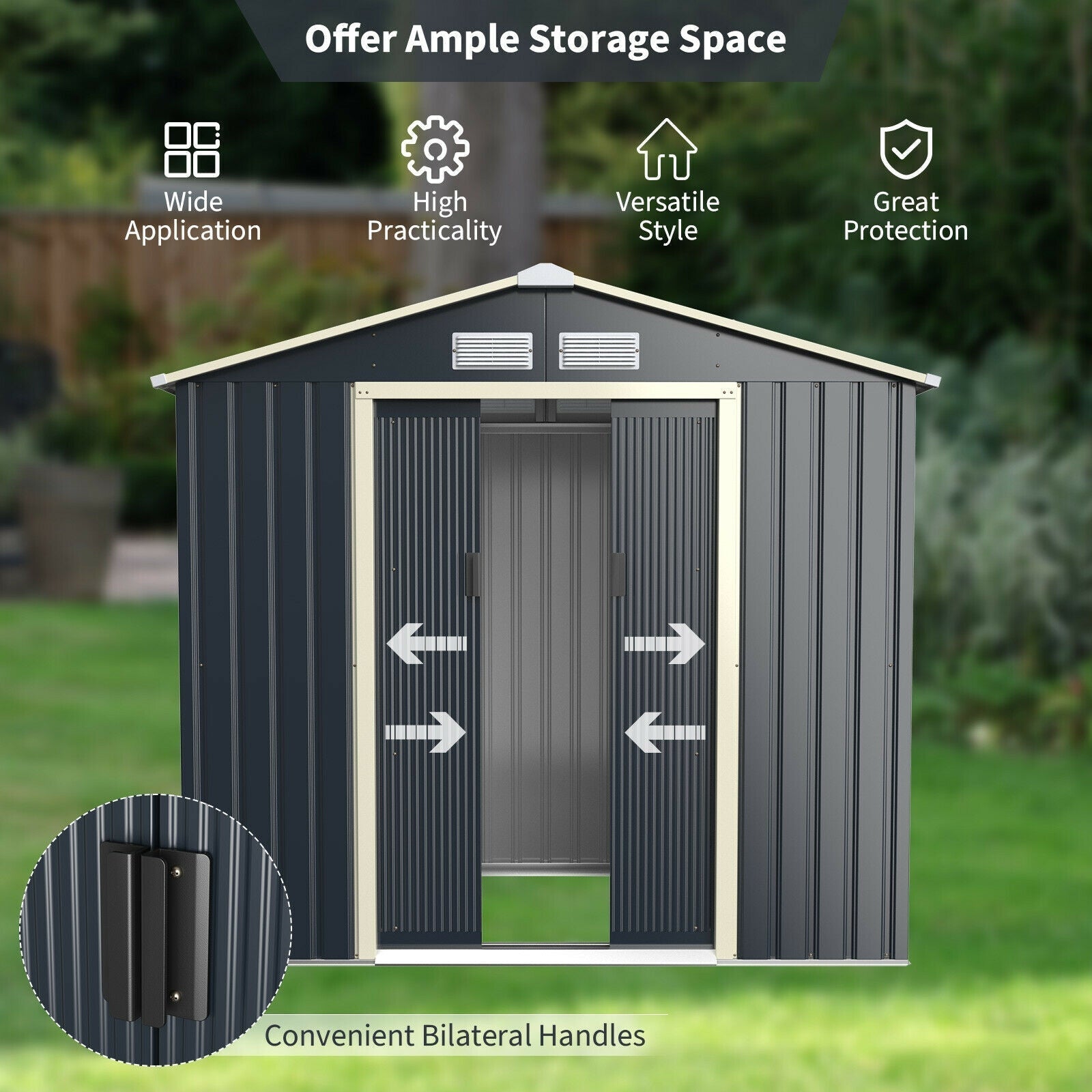 Costway Metal Storage Shed 7' x 4' with Sliding Double Lockable Doors New - GT3731GR+