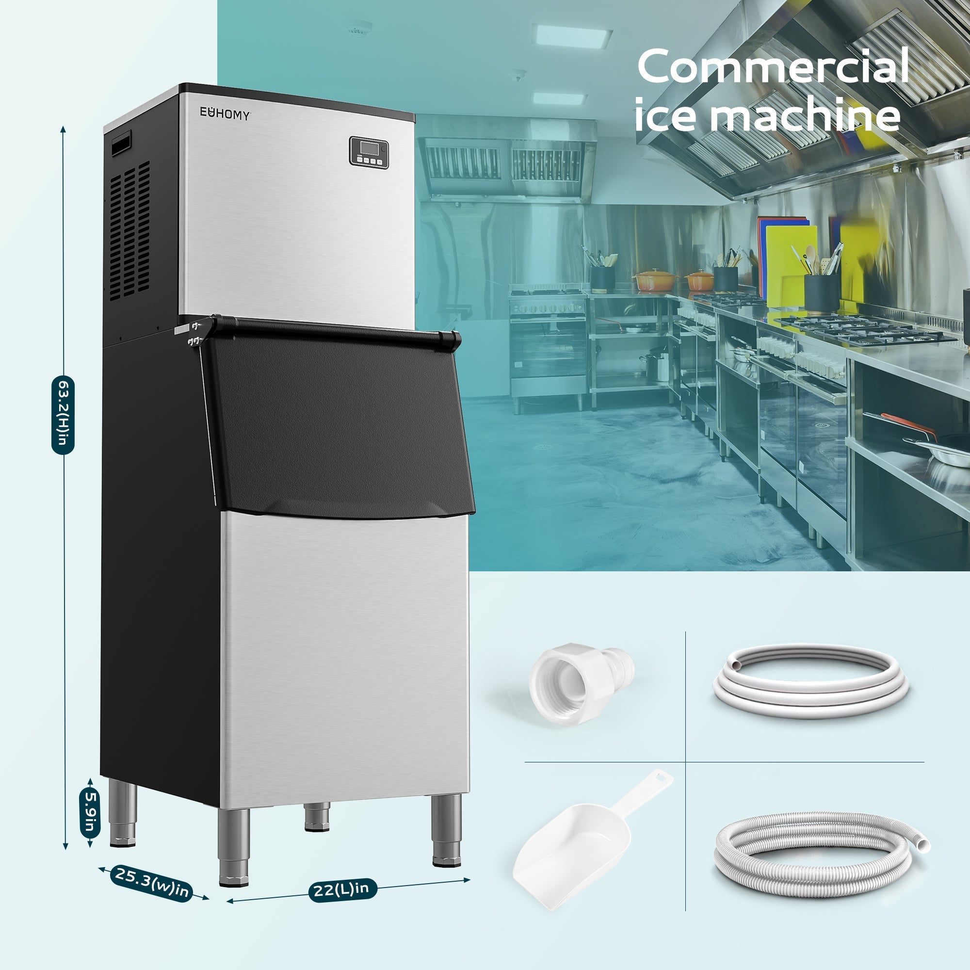 EUHOMY 339/449Lbs/24H Easy Use Commercial Ice Maker Machine Includes 2 Bottles of Cleaner - CIM-01CS2