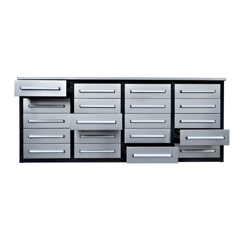 Chery Industrial 7' Garage Storage Cabinets with Workbench 20 Drawers