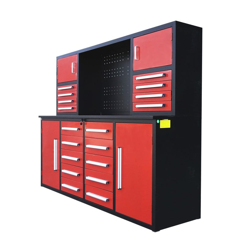 Chery Industrial 7' Garage Storage Cabinet with Workbench 18 Drawers & 4 Cabinets & Pegboard