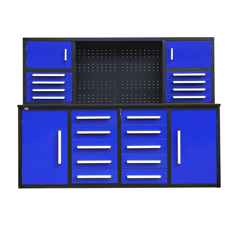 Chery Industrial 7' Garage Storage Cabinet with Workbench 18 Drawers & 4 Cabinets & Pegboard