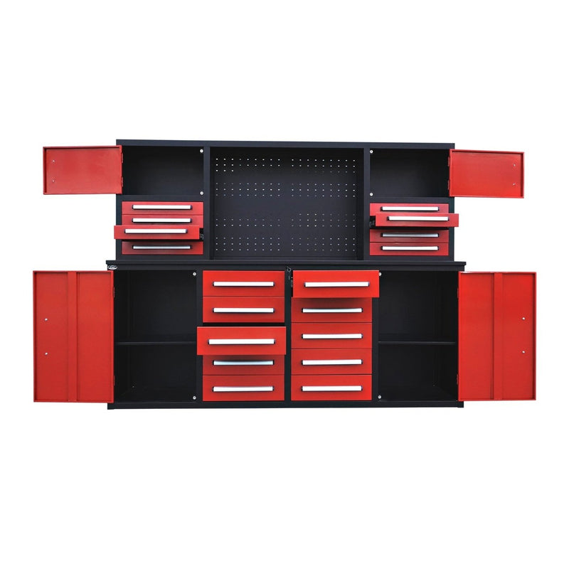 Chery Industrial 7' Garage Storage Cabinet with Workbench 18 Drawers & 4 Cabinets & Pegboard