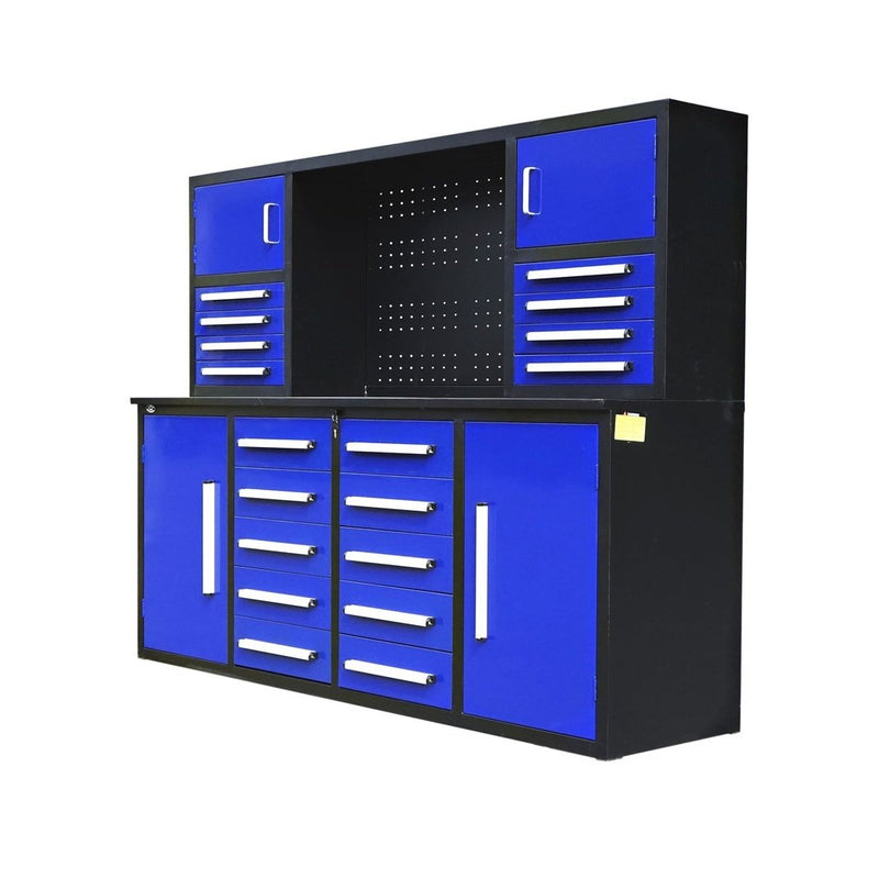 Chery Industrial 7' Garage Storage Cabinet with Workbench 18 Drawers & 4 Cabinets & Pegboard