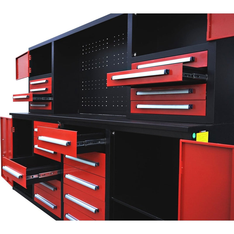 Chery Industrial 7' Garage Storage Cabinet with Workbench 18 Drawers & 4 Cabinets & Pegboard